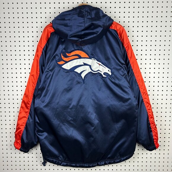 Denver Broncos Vintage Puffer Jacket Medium Reebok 90s Fleece Lined Half Zip Y2K - Picture 1 of 9